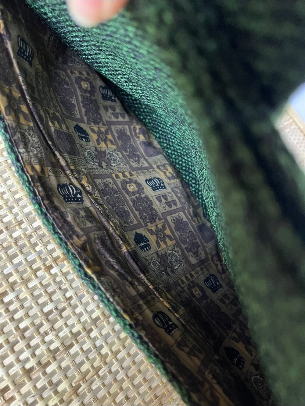 Vintage 70s Tweed Crown Lewis Handbags Hobo Bag green black Corporate goth Retro
